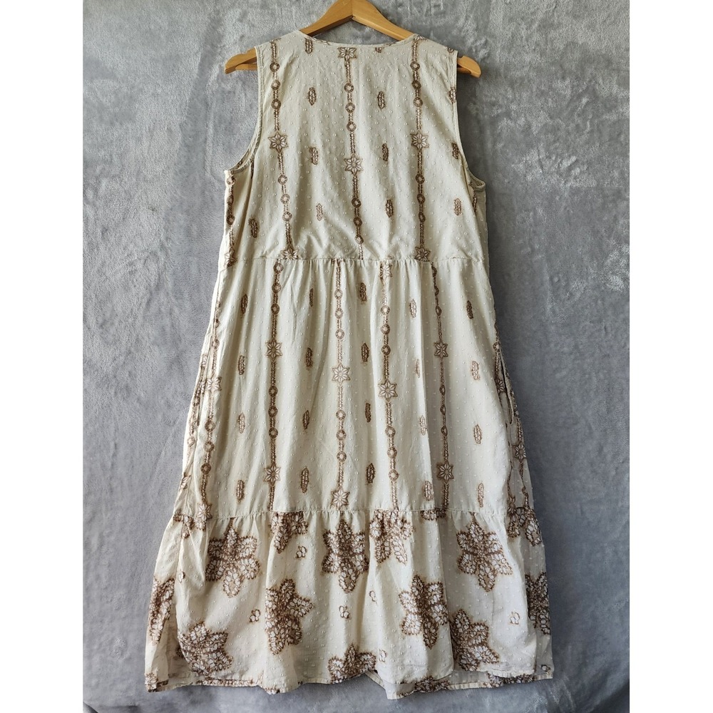 J. Jill Dress Womens Size 1X Tiered Boho Floral Lace Pockets Cream Cotton Midi - Picture 6 of 12